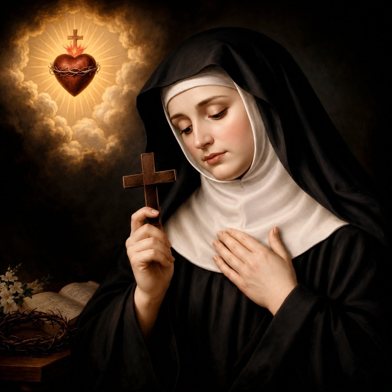 Painting of St. Margaret Mary Alacoque with the Sacred Heart